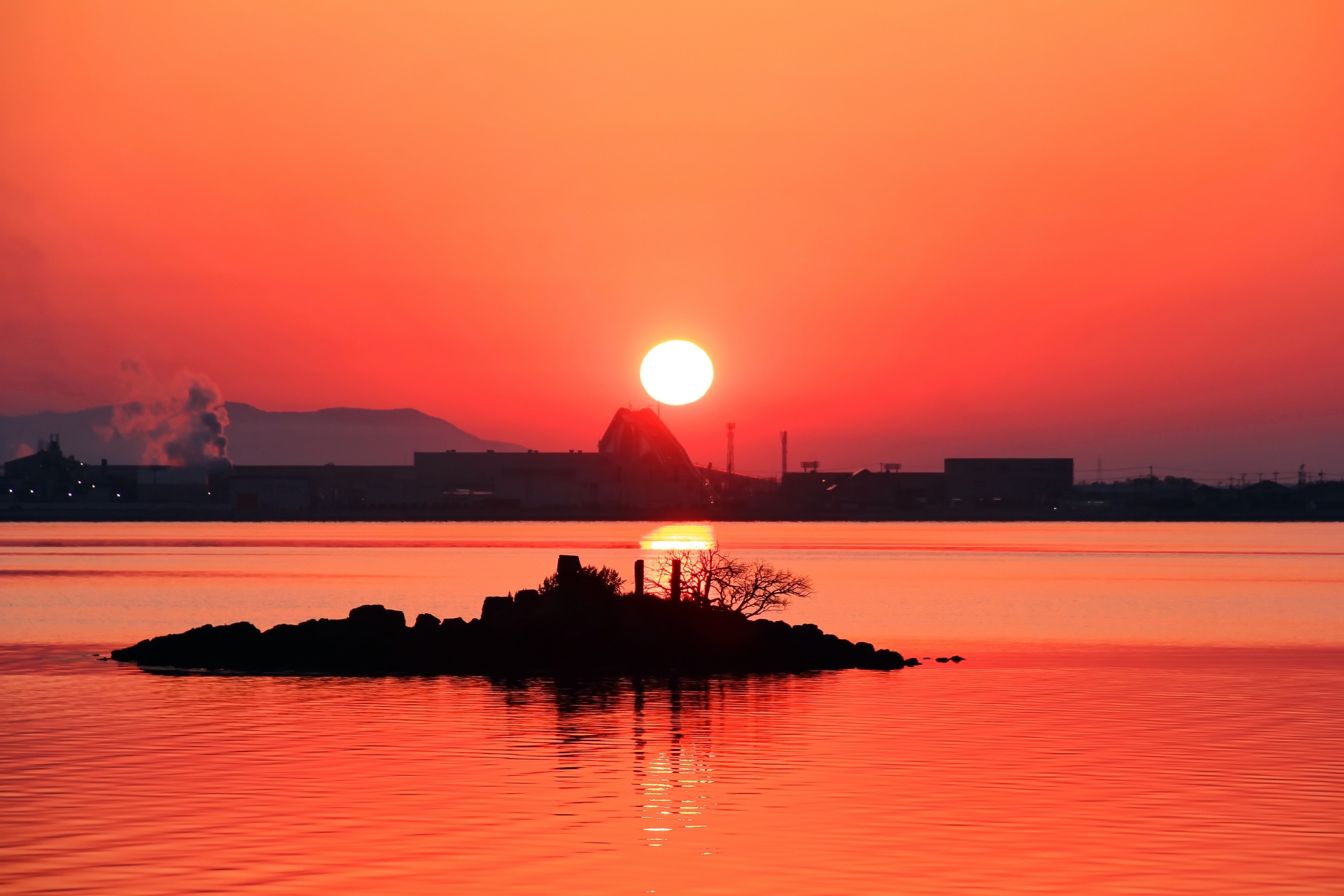 朝陽と江島大橋周辺・中海
